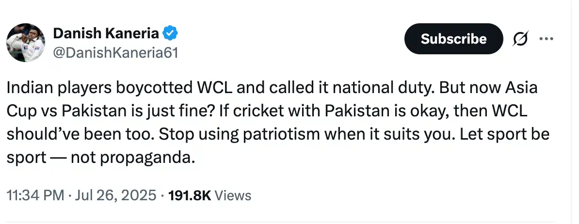 Danish Kaneria's Tweet [Source: @DanishKaneria61/X.com]